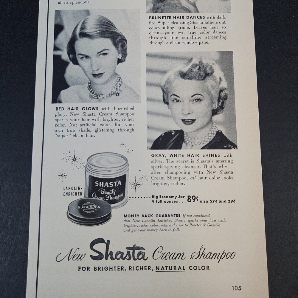 1951 Shasta Cream Shampoo Lanolin Enriched Vintage Print Ad Blonde Brunette Red